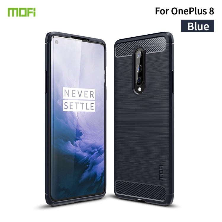 Brushed texture TPU phone case with carbon fiber look, blue, for OnePlus 8