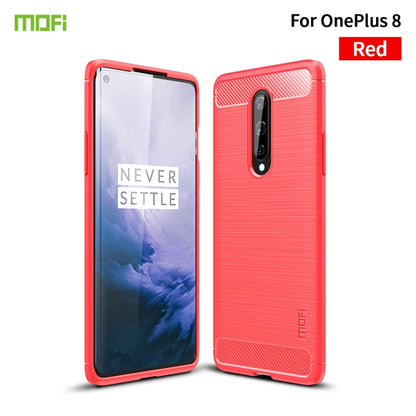 Brushed texture TPU phone case with carbon fiber look, red, for OnePlus 8