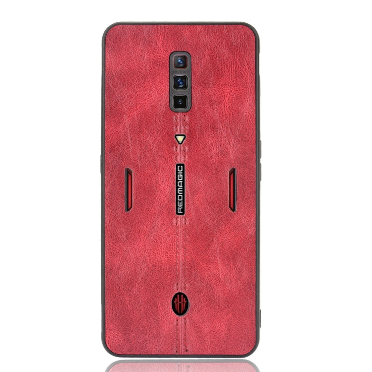 Shockproof phone case with red textured finish, camera cutout and speaker openings on back
