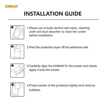 ENKAY tempered glass screen protector installation guide with four step instructions