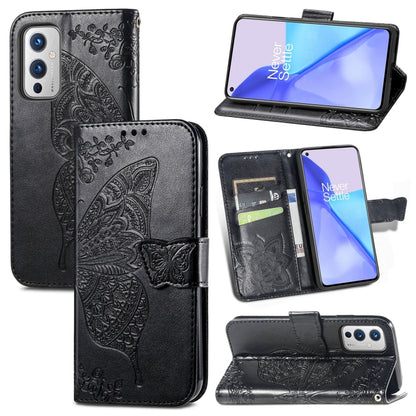 Butterfly Love Flowers Embossed Horizontal Flip Leather Case with Holder & Card Slots & Wallet & Lanyard, For OnePlus 9