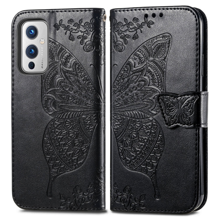 Butterfly Love Flowers Embossed Horizontal Flip Leather Case with Holder & Card Slots & Wallet & Lanyard, For OnePlus 9