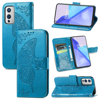 Butterfly Love Flowers Embossed Horizontal Flip Leather Case with Holder & Card Slots & Wallet & Lanyard, For OnePlus 9