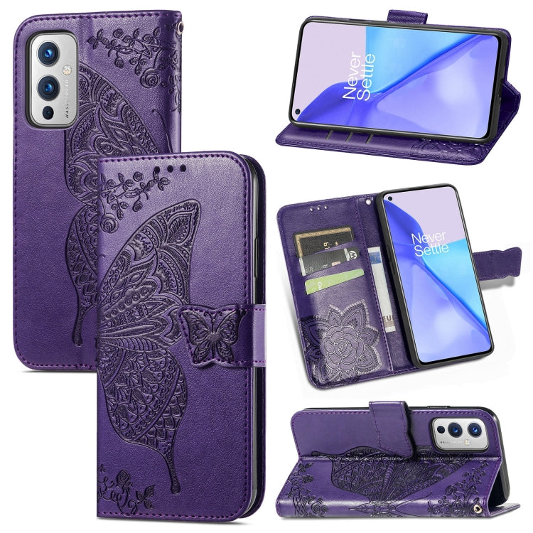 Butterfly Love Flowers Embossed Horizontal Flip Leather Case with Holder & Card Slots & Wallet & Lanyard, For OnePlus 9