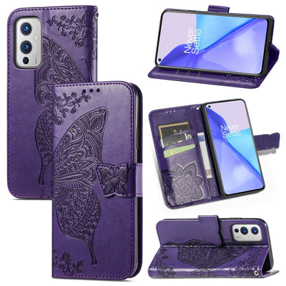 Butterfly Love Flowers Embossed Horizontal Flip Leather Case with Holder & Card Slots & Wallet & Lanyard, For OnePlus 9