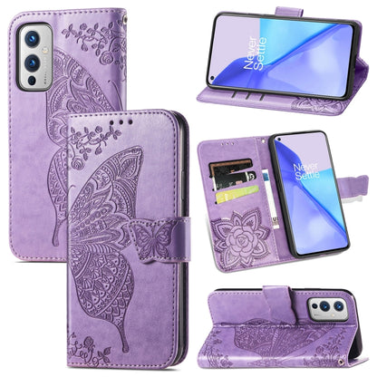 Butterfly Love Flowers Embossed Horizontal Flip Leather Case with Holder & Card Slots & Wallet & Lanyard, For OnePlus 9