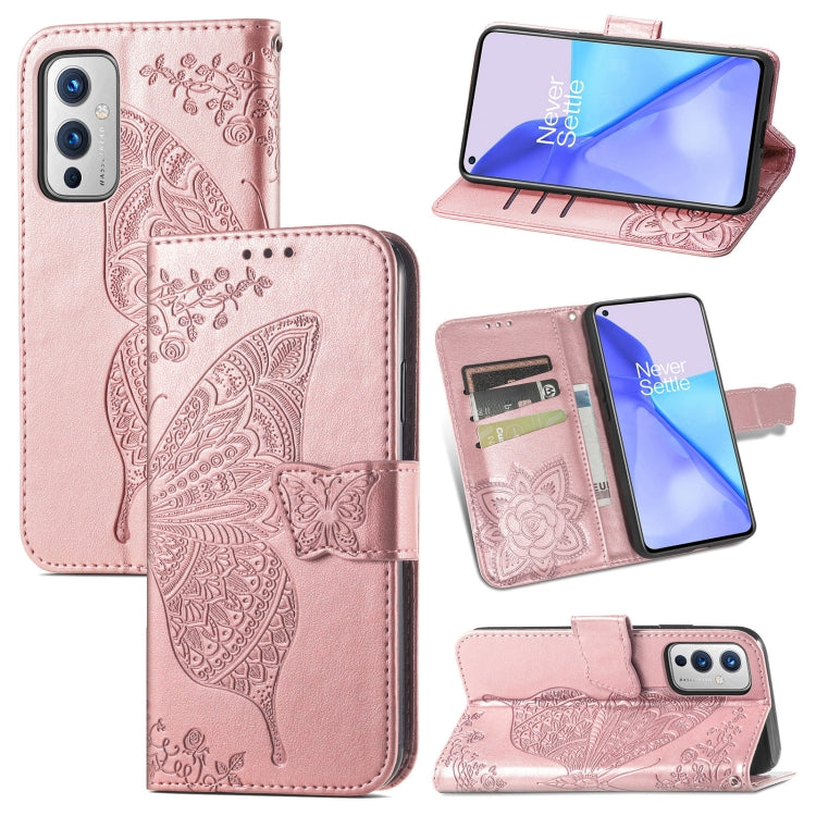 Butterfly Love Flowers Embossed Horizontal Flip Leather Case with Holder & Card Slots & Wallet & Lanyard, For OnePlus 9