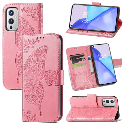 Butterfly Love Flowers Embossed Horizontal Flip Leather Case with Holder & Card Slots & Wallet & Lanyard, For OnePlus 9