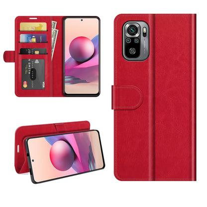 Red folio phone case with horizontal flip and card slots