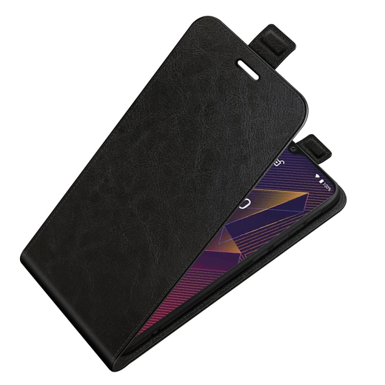 Black leather flip phone case, front cover open