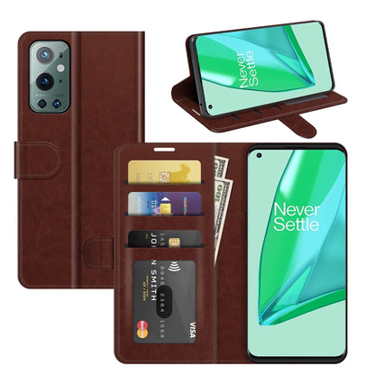 Brown flip wallet protective case with card slots and fold-out stand