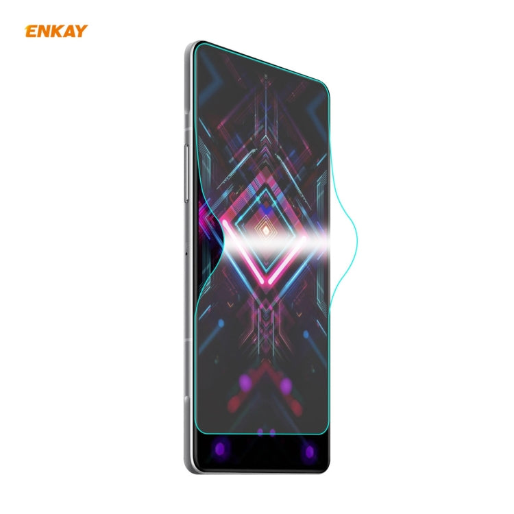 Full-coverage screen protector film for smartphone with blue adhesive outline