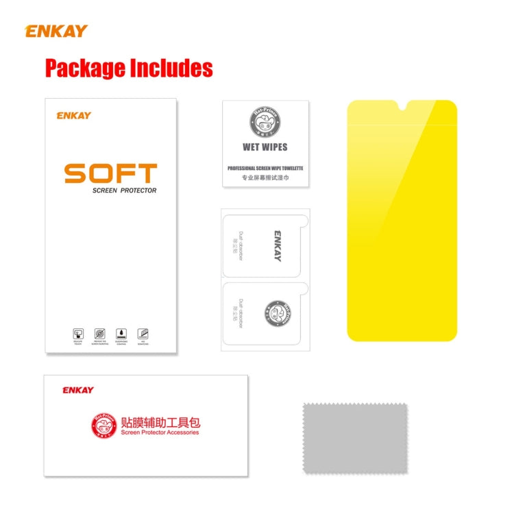 ENKAY screen protector package includes soft screen film, wipes, and accessory tools