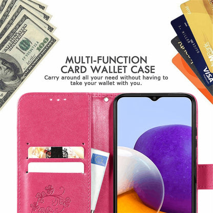 Four-leaf Clasp Embossed Buckle Mobile Phone Protection Leather Case with Lanyard & Card Slot & Wallet & Bracket Function, For Samsung Galaxy A22 5G, For Samsung Galaxy A22 4G, For Samsung Galaxy F62/M62, For Samsung Galaxy S21 FE, For OPPO A54  4G    ...