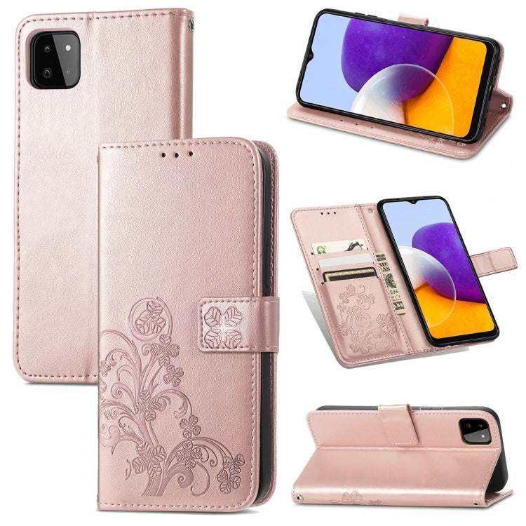 Four-leaf Clasp Embossed Buckle Mobile Phone Protection Leather Case with Lanyard & Card Slot & Wallet & Bracket Function, For Samsung Galaxy A22 5G, For Samsung Galaxy A22 4G, For Samsung Galaxy F62/M62, For Samsung Galaxy S21 FE, For OPPO A54  4G    ...