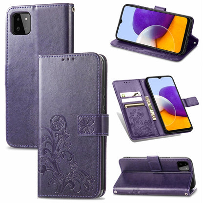 Four-leaf Clasp Embossed Buckle Mobile Phone Protection Leather Case with Lanyard & Card Slot & Wallet & Bracket Function, For Samsung Galaxy A22 5G, For Samsung Galaxy A22 4G, For Samsung Galaxy F62/M62, For Samsung Galaxy S21 FE, For OPPO A54  4G    ...