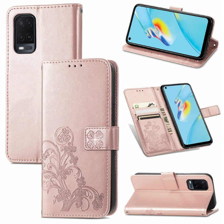 Four-leaf Clasp Embossed Buckle Mobile Phone Protection Leather Case with Lanyard & Card Slot & Wallet & Bracket Function, For Samsung Galaxy A22 5G, For Samsung Galaxy A22 4G, For Samsung Galaxy F62/M62, For Samsung Galaxy S21 FE, For OPPO A54  4G    ...