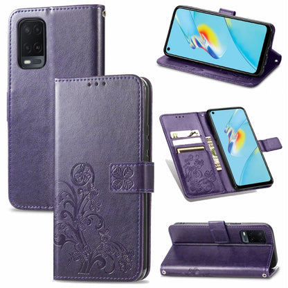 Four-leaf Clasp Embossed Buckle Mobile Phone Protection Leather Case with Lanyard & Card Slot & Wallet & Bracket Function, For Samsung Galaxy A22 5G, For Samsung Galaxy A22 4G, For Samsung Galaxy F62/M62, For Samsung Galaxy S21 FE, For OPPO A54  4G    ...