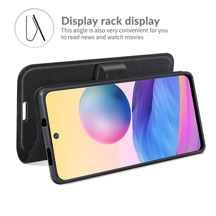 Black litchi textured folio flip case with card slots and screen-stand support
