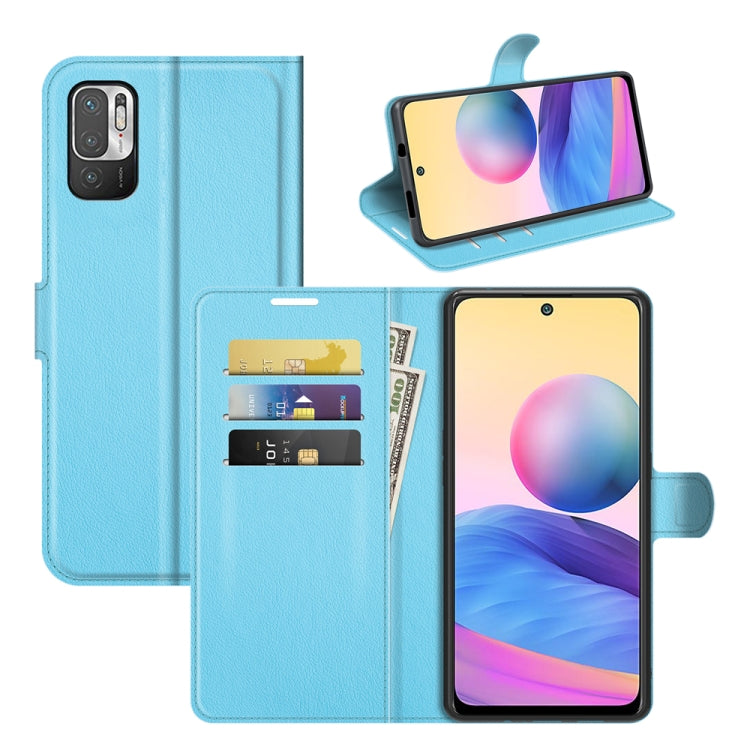 Light blue flip phone case with card slots and holder for Redmi Note 10 5G