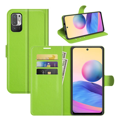 Green flip phone case with card slots and holder for Redmi Note 10 5G