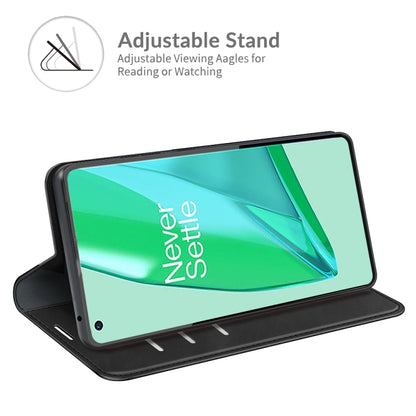 Black leather wallet case with adjustable stand for OnePlus 9 Pro