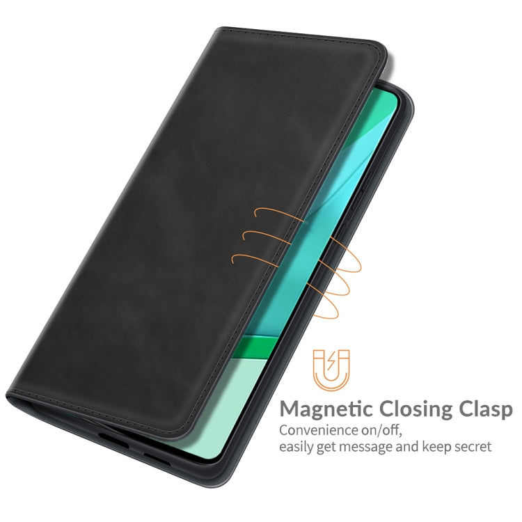 Black leather wallet case with magnetic clasp and card slots for OnePlus 9 Pro