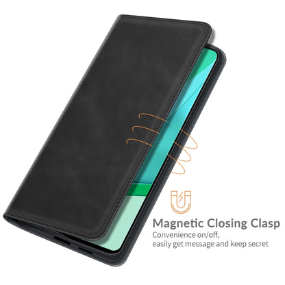 Black leather wallet case with magnetic clasp and card slots for OnePlus 9 Pro