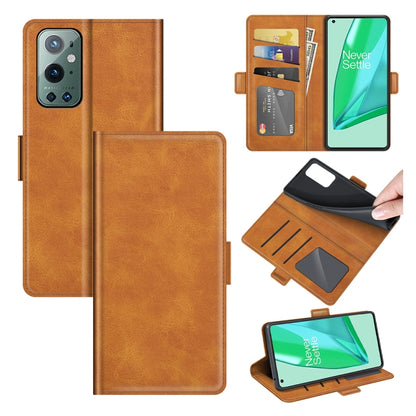 Tan leather flip phone case with card slots and magnetic closure