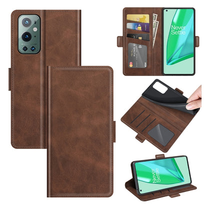 Brown leather flip phone case with card slots and magnetic closure