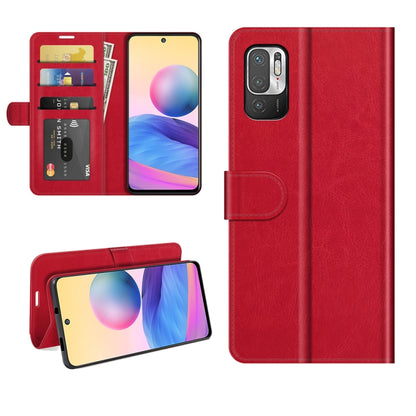 Red horizontal flip protective phone case with card slots and holder for Xiaomi Redmi Note 10 5G