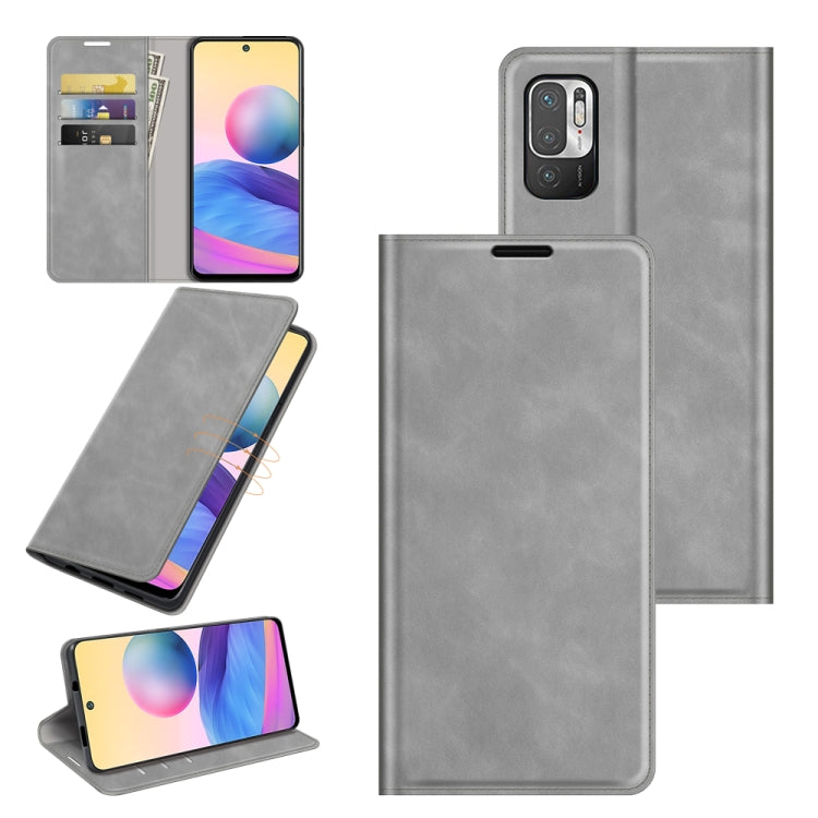 Gray leather folio phone case with magnetic closure and card slots