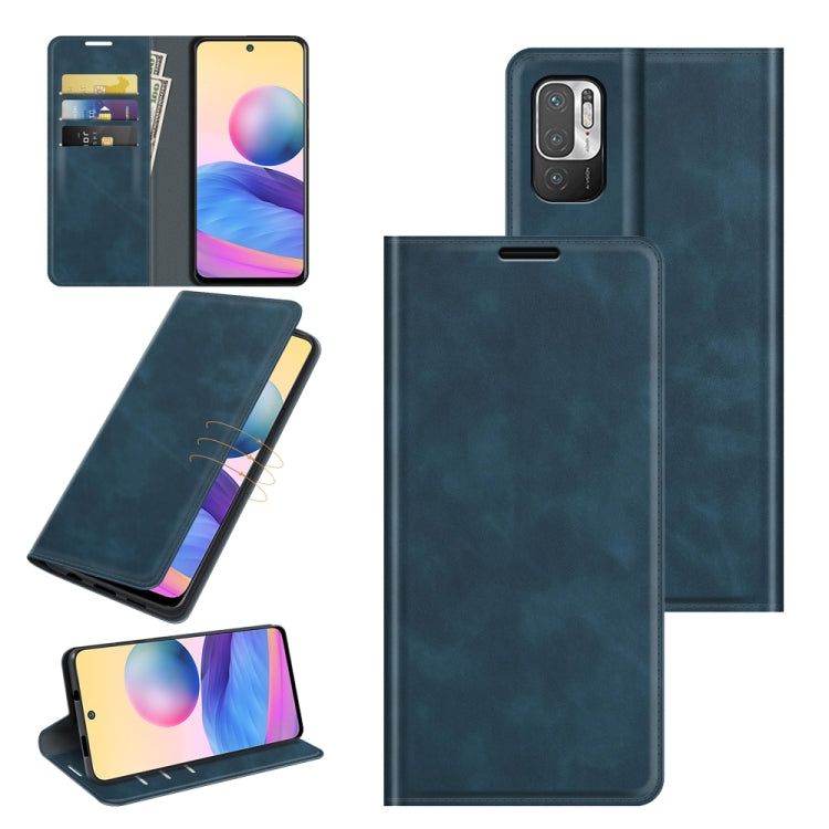Dark blue leather folio phone case with magnetic closure and card slots