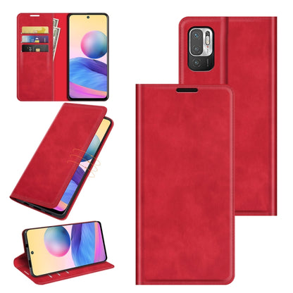Red leather folio phone case with magnetic closure and card slots