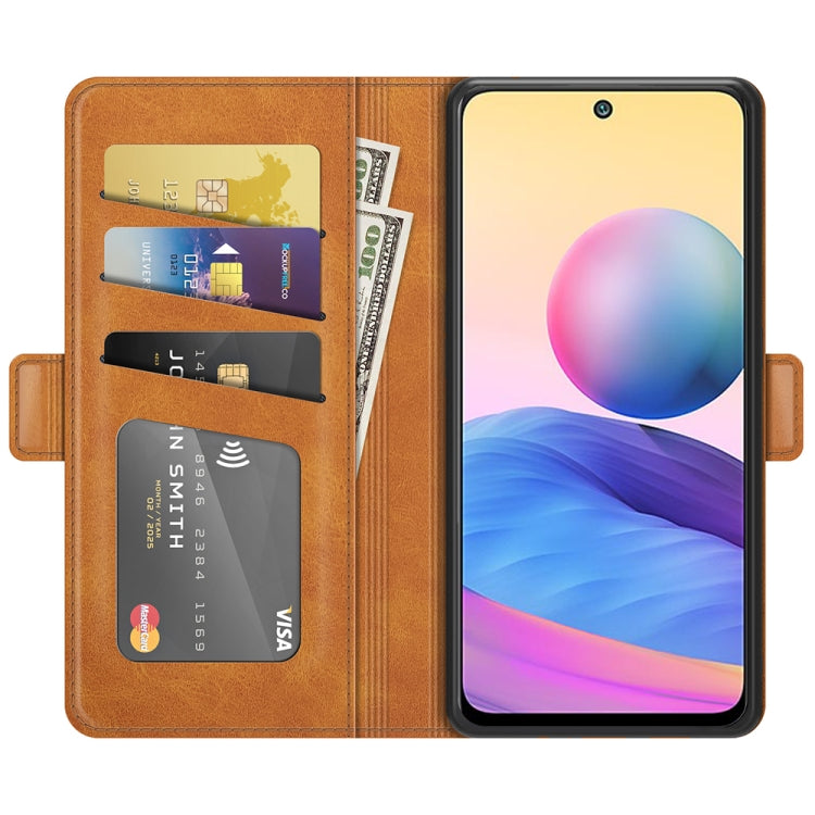 Brown leather wallet phone case with card slots and phone screen under flip cover
