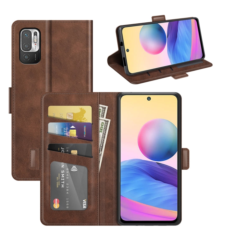 Brown leather flip phone case with wallet card slots, holder, and magnetic closure