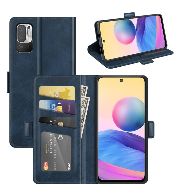 Dark blue leather wallet phone case with flip cover, magnetic closure, and card slots