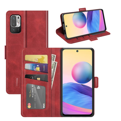 Red leather wallet phone case with flip cover, magnetic buckle, and card slots