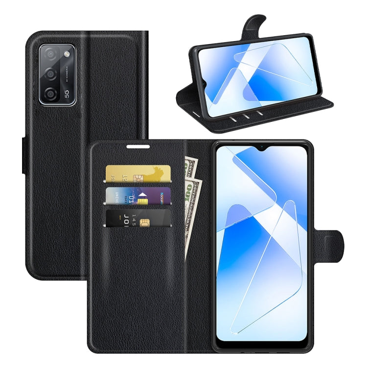 Black flip wallet case for smartphone with card slots and viewing stand