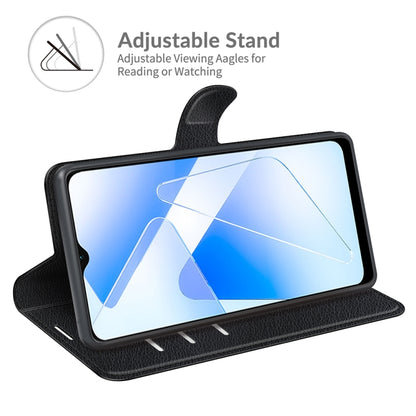 Black textured flip wallet case with adjustable stand for landscape viewing