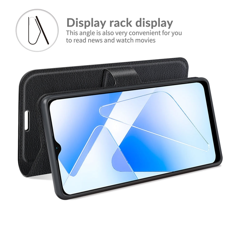 Black flip wallet case with card slots and viewing stand for reading