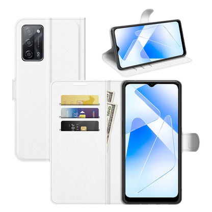 White flip wallet case with card slots and adjustable stand for smartphone