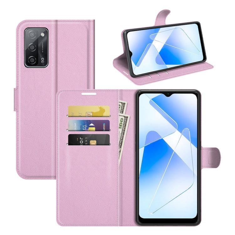 Lilac litchi-texture wallet flip phone case with card slots for OPPO A55 5G