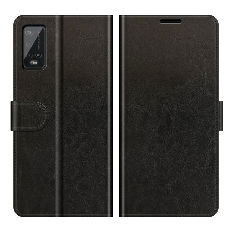 Black textured flip phone case with camera cutout and side holder for Wiko Power U20