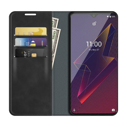 Leather wallet case with card slots and magnetic closure for Wiko Power U20, black