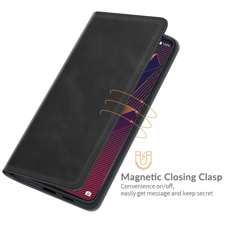 Magnetic closing clasp leather wallet case with card slots for Wiko Power U20, black