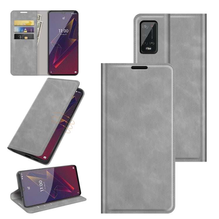 Business magnetic wallet leather case with card slots for Wiko Power U20, grey