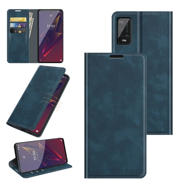 Magnetic leather wallet case with card slots for Wiko Power U20, dark blue