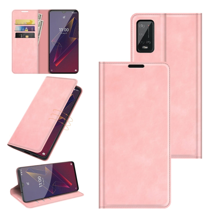 Magnetic leather wallet case with card slots for Wiko Power U20, pink