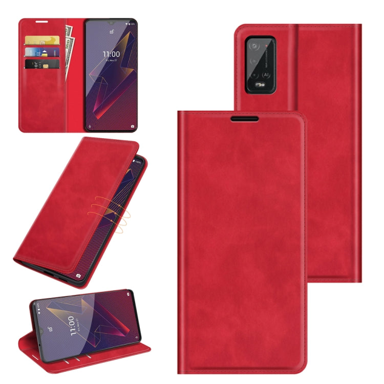 Magnetic leather wallet case with card slots for Wiko Power U20, red